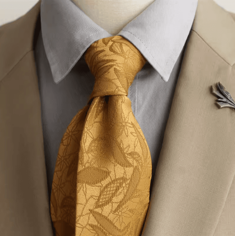  優美な葉模様の結婚式用ネクタイ