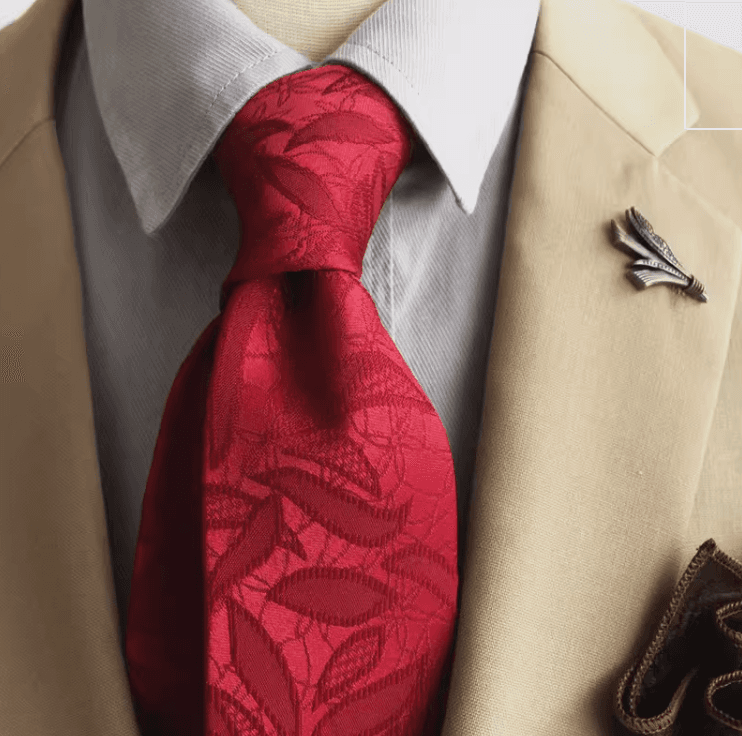  優美な葉模様の結婚式用ネクタイ