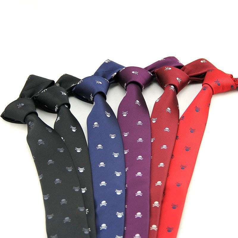  ドクロ柄シルク細身ネクタイ