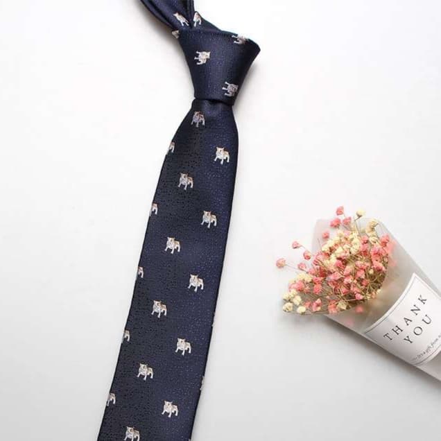 ブルドッグ柄シルク製ネクタイ