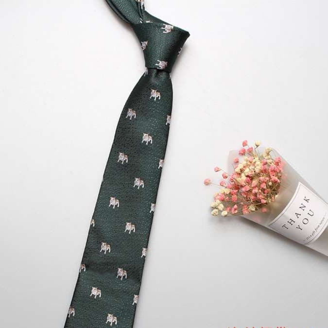 ブルドッグ柄シルク製ネクタイ
